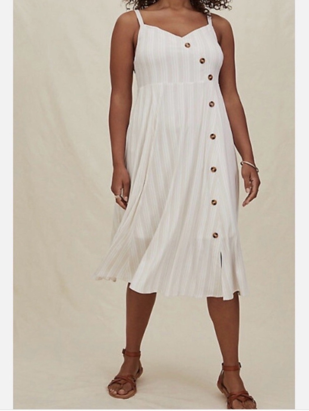 Torrid Beige Asymmetric Faux Button-Front Lined Midi Dress Pockets Plus Size 0